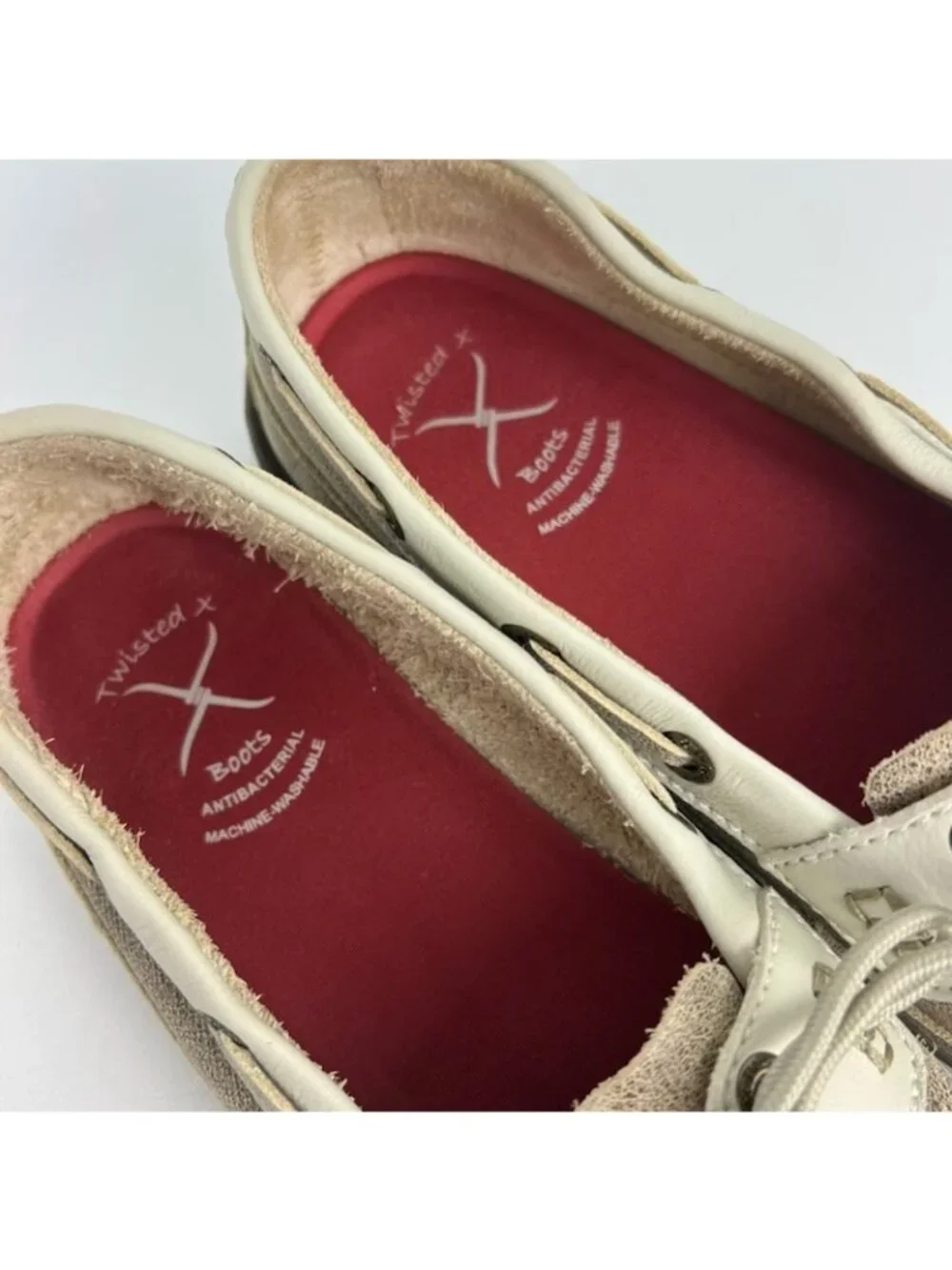 Twisted X Womens Leather Driving Moccasin Loafers Dusty Tan White Shoes size 5.5